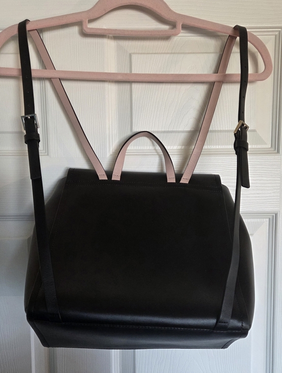 backpack purse leather black and pink Kate Spade Black Leather Backpack With Pink Interior And Matching Card  Holder